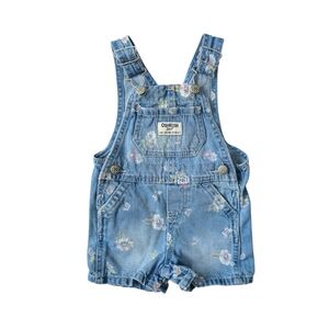 OshKosh B’Gosh, Floral Knit Denim Shortalls, – Baby Girl 6M